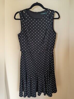 Ralph Lauren Black Dress with White Polka Dots — Sleeveless Midi